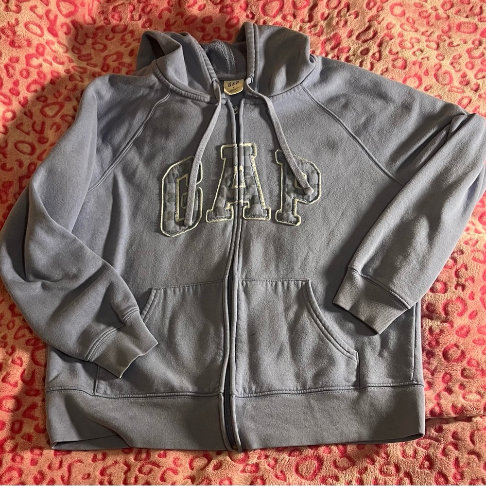 GAP Soft Blue Checkered logo Zip-Up Hoodie